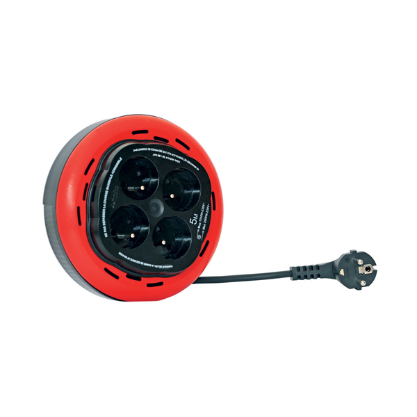 ENROULEUR  DOMESTIQUE 4 PRISES 2P+T 5m AVEC PROTECTION 